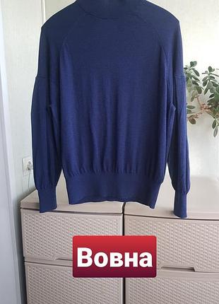 Шерстяной свитер с высоким воротником синий гольф с кашемиром теплый джемпер repeat