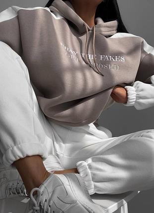 Теплий жіночий спортивний костюм на флісі тринитка пеньє на флісі