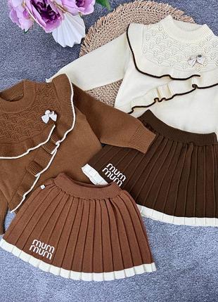 Теплий в’язаний костюм для дівчинки светр + спідниця