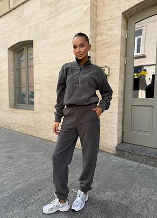 Теплий флісовий спортивний термо костюм жіночий з щільного фліс полар 42-48 графіт (темно-сірий)