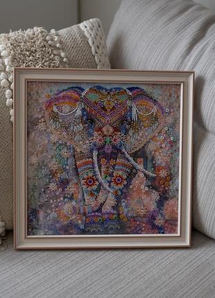 Картина “слон щастя та достатку” • вишита бісером • ручна робота • оберіг • декор інтер’єру