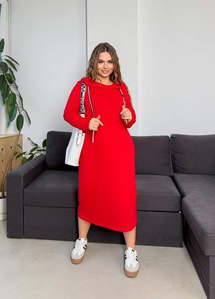 Сукня худі міді з капюшоном в стилі спорт шик з трикотажу двохниті великі розміри