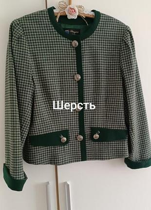 Винтажный шерстяной жакет, пиджак в клеточку, зелёный жакет, пиджак в клетку
