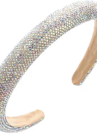 Обруч для волосся жіночий колір сріблястий з різнобарвним сяйвом