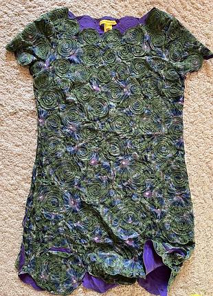 Шелковое платье в обьемных 3-д цветах французский бренд catherine malandrino оригинал натуральный шелк 100% размер s, m