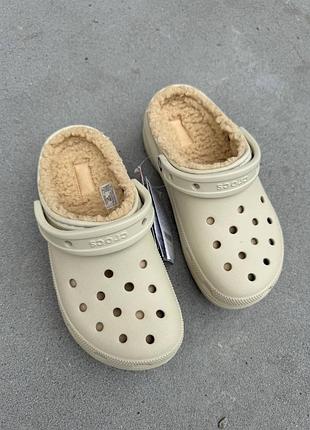 Crocs classic platform lined bone жіночі утеплені крокси