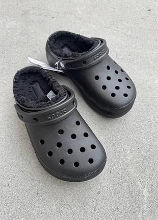 Crocs classic platform lined black утеплені крокси в чорному кольорі