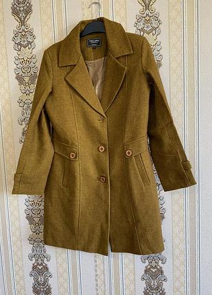 Стильне вовняне пальто, гірчичне пальто з поясом