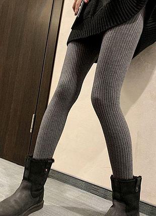 Темно-серые колготки в рубчик теплые 8732 женские колготы серого цвета 1-2 демисезонные