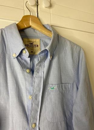 Блакитна бавовняна сорочка холістер,сорочка базова класична,жіноча з вишитим голотипом,розмір м,стильна трендова сорочка,блузка