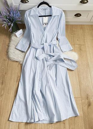 Поплиновое платье-рубашка zw collection zara, размер s, м