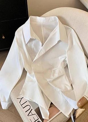 Жіноча класична ділова сорочка рубашка тканина щільний котон турція з гудзиками блакитна та біла