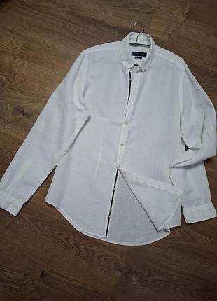 Zara белая рубашка лен котон