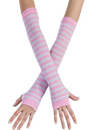 Мітенки у смужку рожево-білі 6180 полосаті митенки тонкі полоски