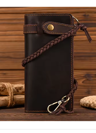 Длинный мужской кошелек премиум класса newsbirds из натуральной кожи crazy horse.