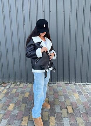 Дублянка авіатор з білим хутром дублянка косуха з хутром