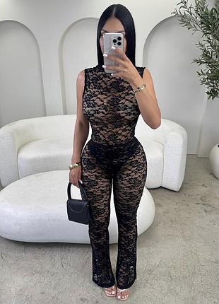 Костюм двойка,боди и брюки,на фотосессию,штаны кружевные,прозрачный комплект,вечерний