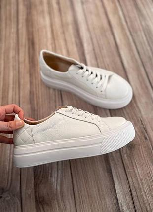 Жіночі кеди 201 білі з натуральної шкіри