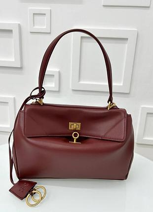 Сумка кожаная премиум качества бордового цвета 26 см
