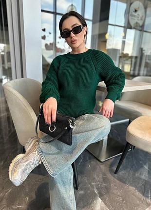 Жіночий смарагдовий светр базовий 50% вовна