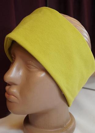 Повязка на голову женская лёгкая трикотажная прямая лаймовая
