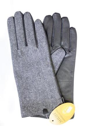 Жіночі комбіновані рукавички шкіра+тканина 710s1