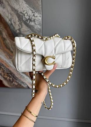Кожаная белая женская сумка tabby pillow bag ivory gold