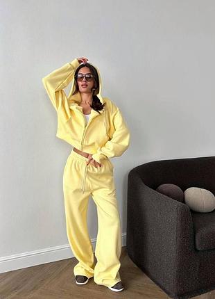Жіночий повсякденний спортивний костюм двійка штани та кофта на змійці з капюшоном тринитка на флісі та якісний накат