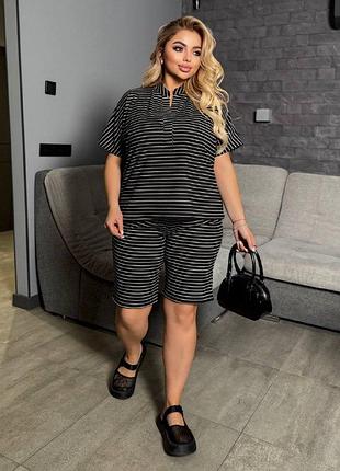 Модный женский летний костюм с удлиненными шортами и футболкой-поло "summer" код #515