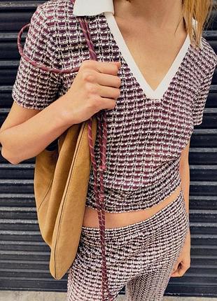 Жаккардова футболка-поло колір бургунді жіноча zara