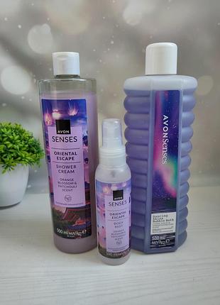 Набор для ванны - гель для душа 500 мл, пена для ванны 500 мл, спрей для тела 100 мл со сладко-цветочным, ориентальным ароматом