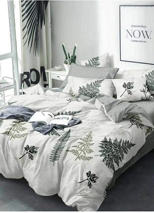Комплект постільної білизни полуторний 150/220 gold lux бязь, білий з листтям 150145