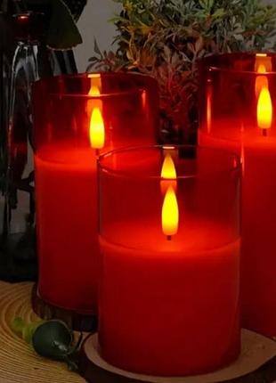 Свічки на батарейках червоні із пультом дистанційного управління (комплект із 3х шт різного розміру)