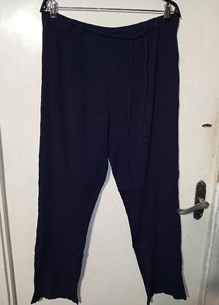 Легкие синие бохо брюки-жатка с поясом высокая посадка большого размера bonmarche