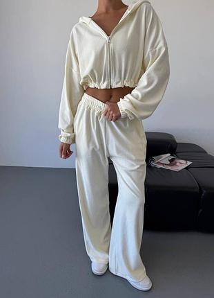 Жіночий повсякденний спортивний костюм двійка штани та кофта на змійці з капюшоном тканина турецький велюр