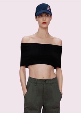 Кроп-топ резинка з відкритими плечима zara m чорний