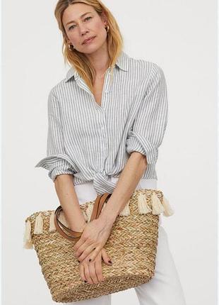 H&m  тонеькая льняная рубашка оверсайз м/л