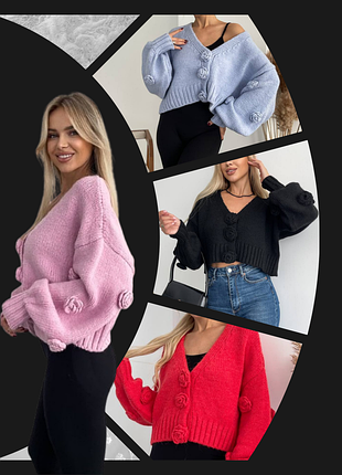 Волшебный акцент: вязаный кардиган с объемными розами