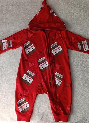 Красный ромпер в красивом принте 3-6 мес.