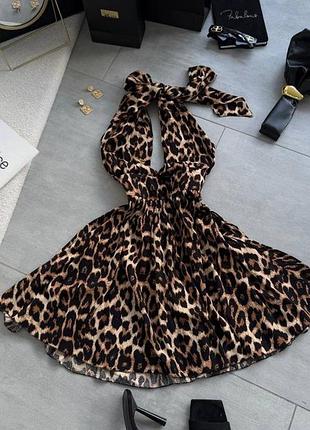Платье сарафан натуральный хлопок вискоза принт леопард с длинными лямками, которые можно завязывать в двух вариантах ^^^ спереди сделав накрест или зза