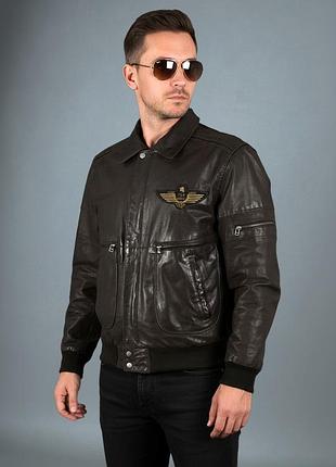 Вінтажна чоловіча шкіряна куртка пілот,  бомбер f-19 army