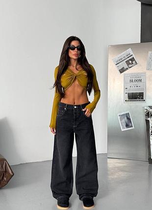 Джинсы женские черные багги с высокой посадкой