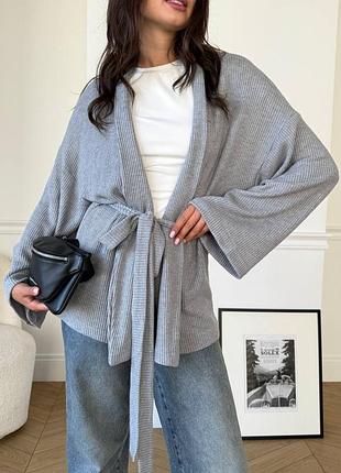 Уютный вязаный кардиган с поясом, короткий на запах, кардиган, жакет кофта