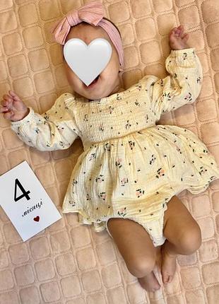 Муслінова сукня, сукня-боді на дівчинку 0-4 місяці