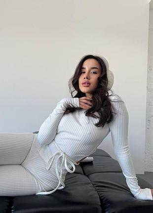 Костюм брючный брюки лосины лосины топ кофта длинный рукав пояс в рубчик высокая посадка кроп бархат