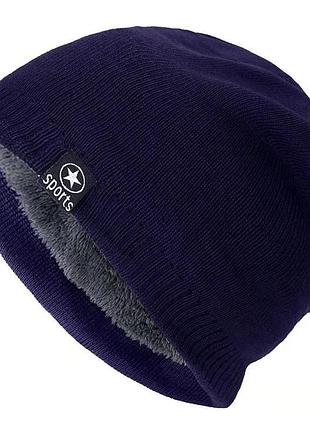 Синяя теплая шапка sports с флисовой подкладкой, унисекс