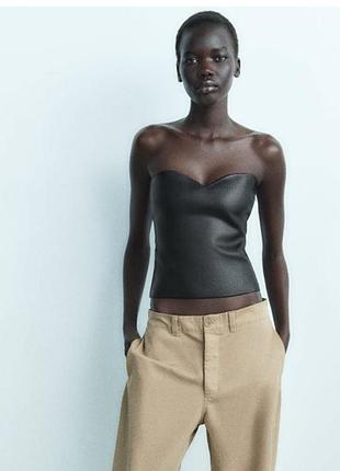 Кожаный корсет женский топ черный zara xs s футболка женская майка