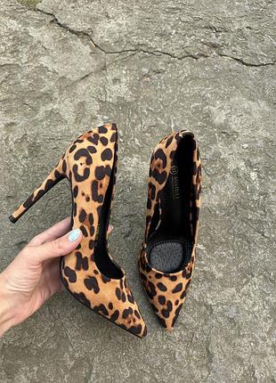 Туфлі човники леопардові лодочки на шпильках