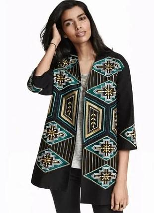 H&m накидка кардиган кимоно пальто без застежки с вышивкой бисером в этно бохо стиле расшитый statement piece