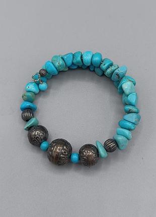 Вінтажний срібний браслет з натуральної бірюзи керолін поллак carolyn pollack turquoise sterling silver memory wire bracelet безрозмірний